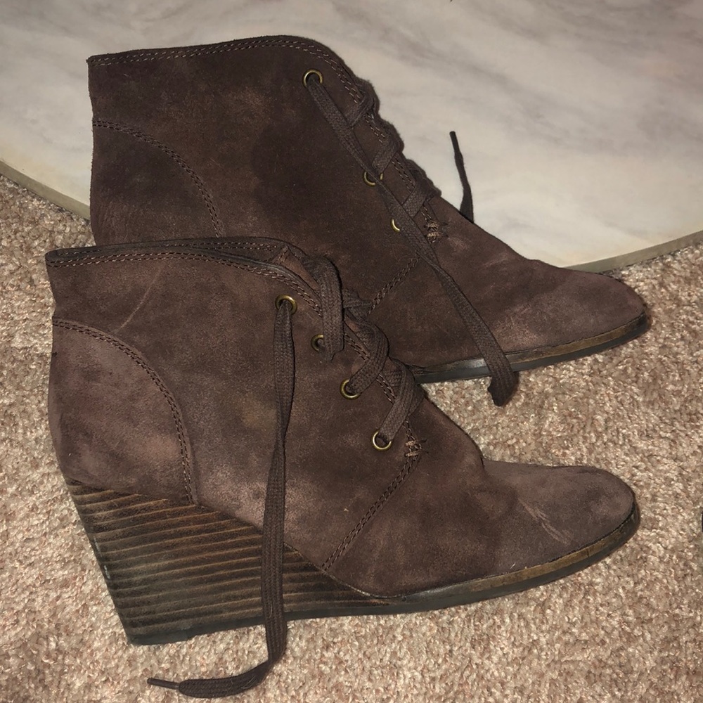 Lucky brand wedge lace up booties